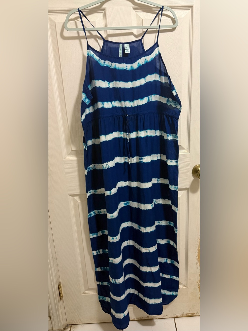 Mango Navy and White Striped Tie-Dye Maxi Sundress